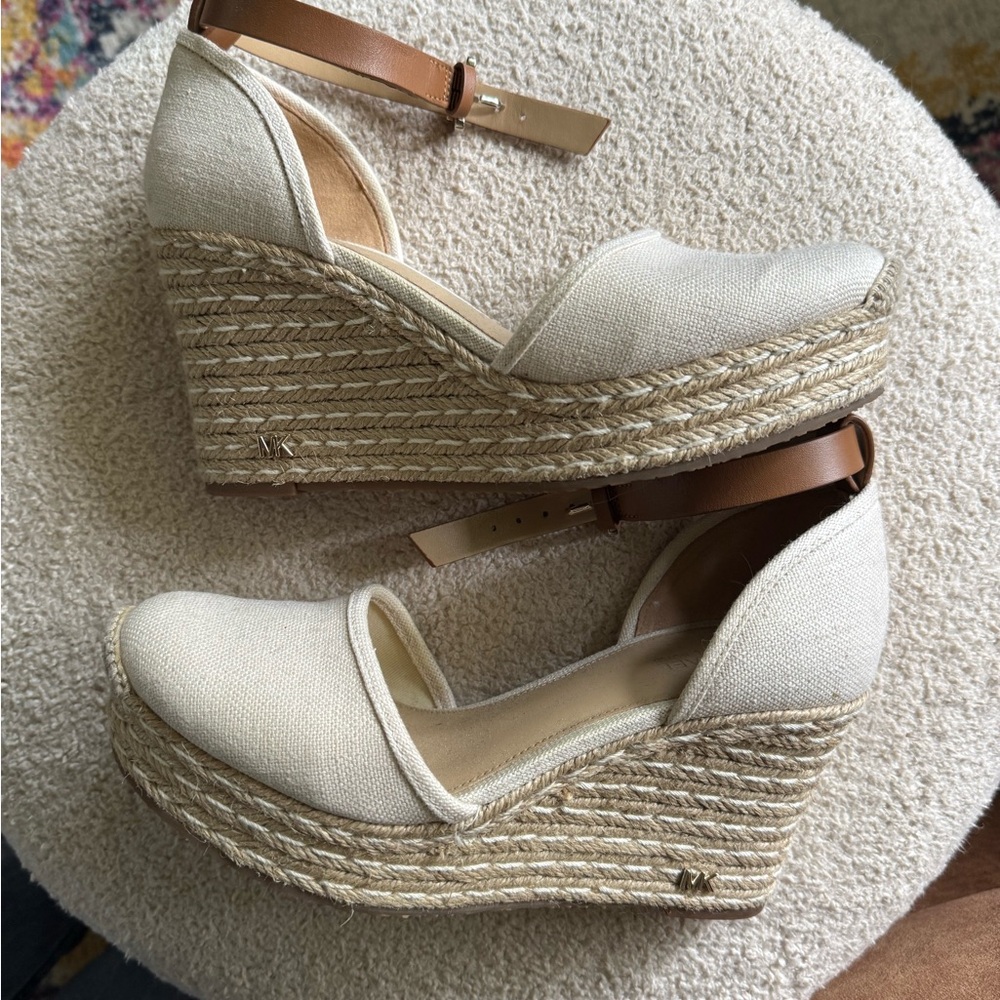 Michael Kors Cream and Tan Espadrille Wedges